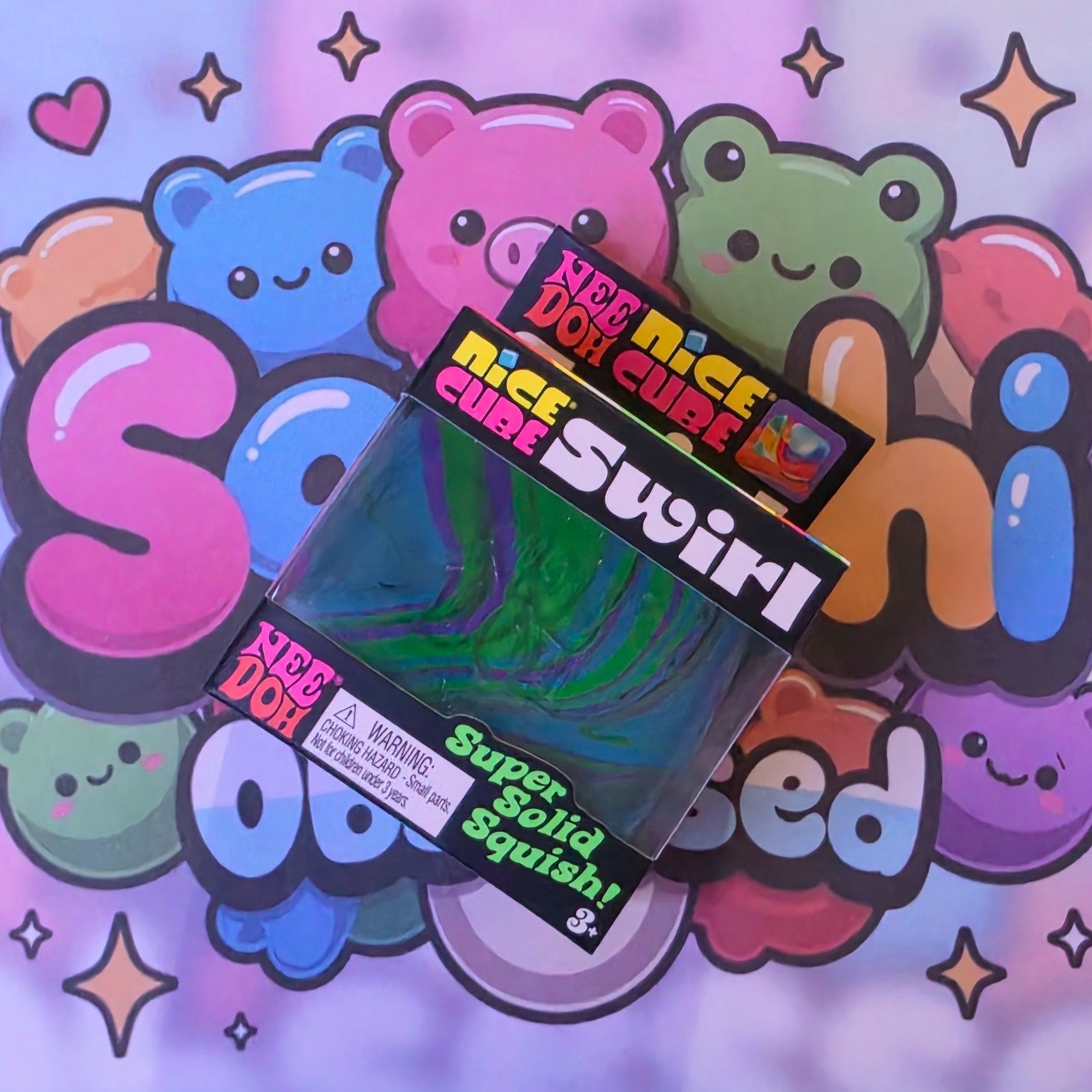 100% Authentic NeeDoh by Schylling Nice Cube Swirl - Blue/Purple/Green Mix 1pc1
