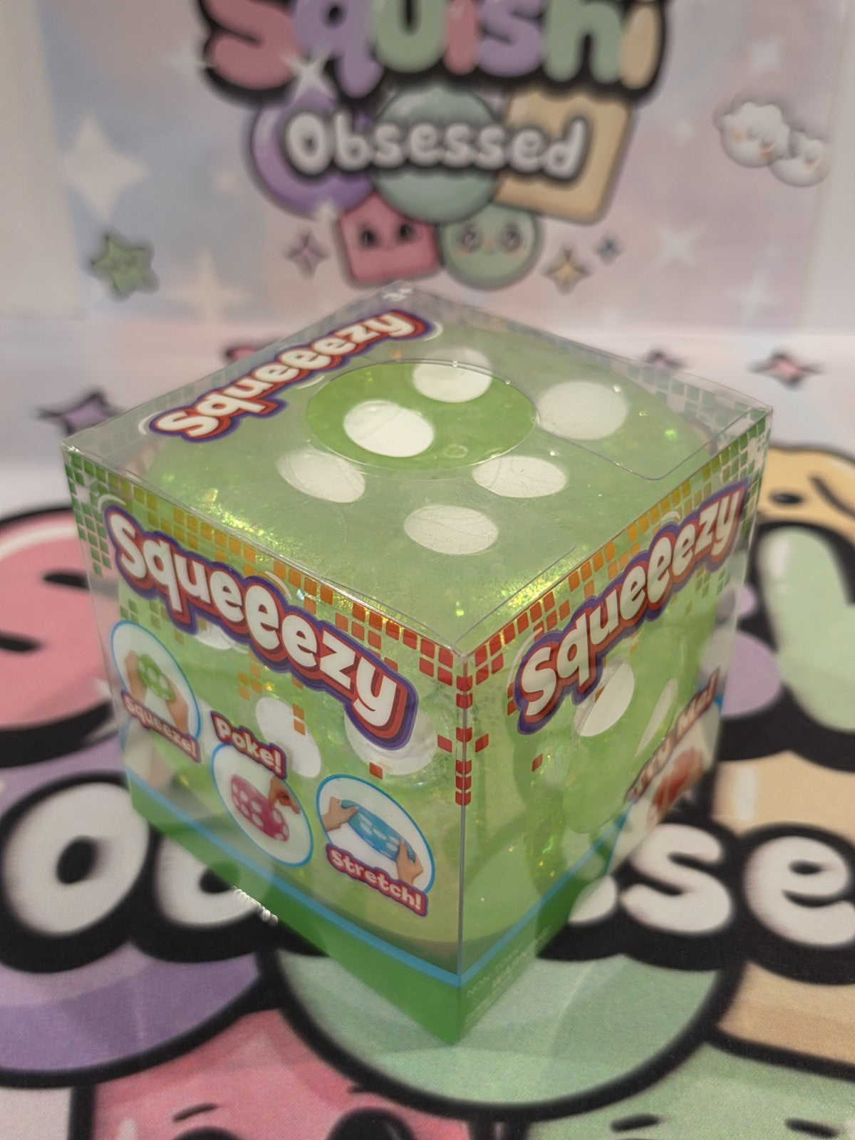 RARE Green 100% Authentic Sunny Days Squeeezy Glitter Dice Squishy Cube  0