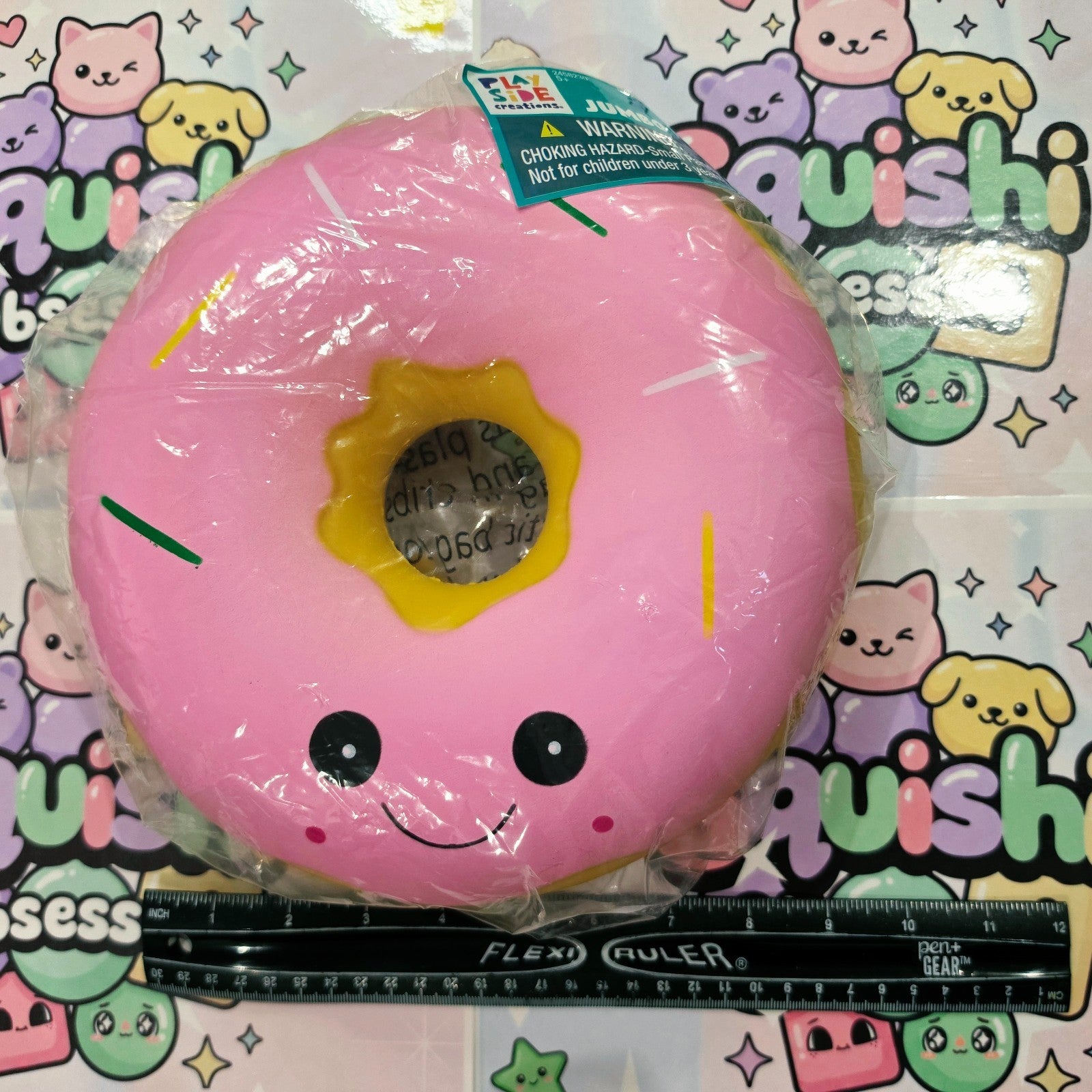 Jumbo XL DONUT Foam Squishy 9" Giant Food ASMR Sensory Toy  Light Pink Icing7