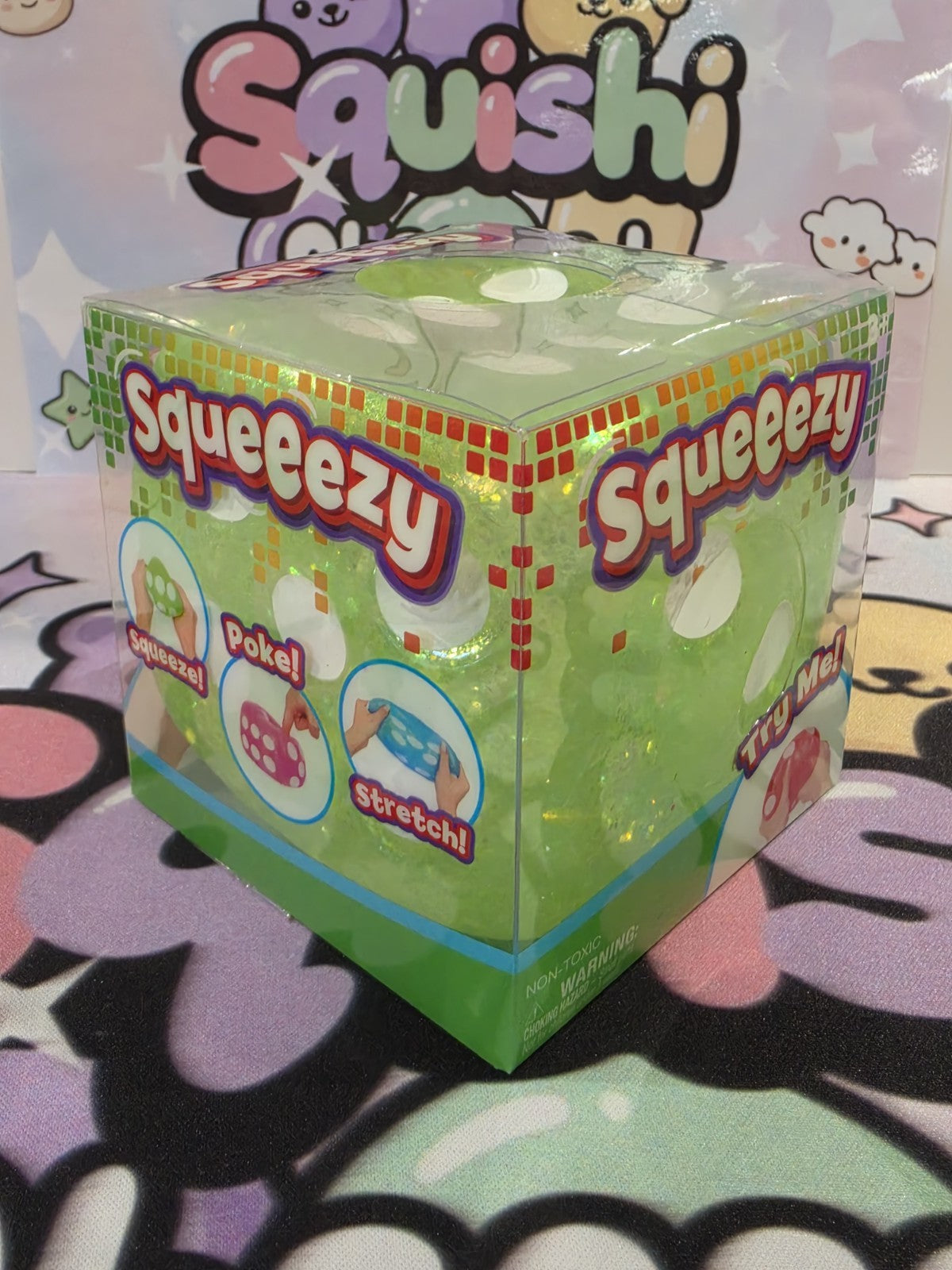 RARE Green 100% Authentic Sunny Days Squeeezy Glitter Dice Squishy Cube  3