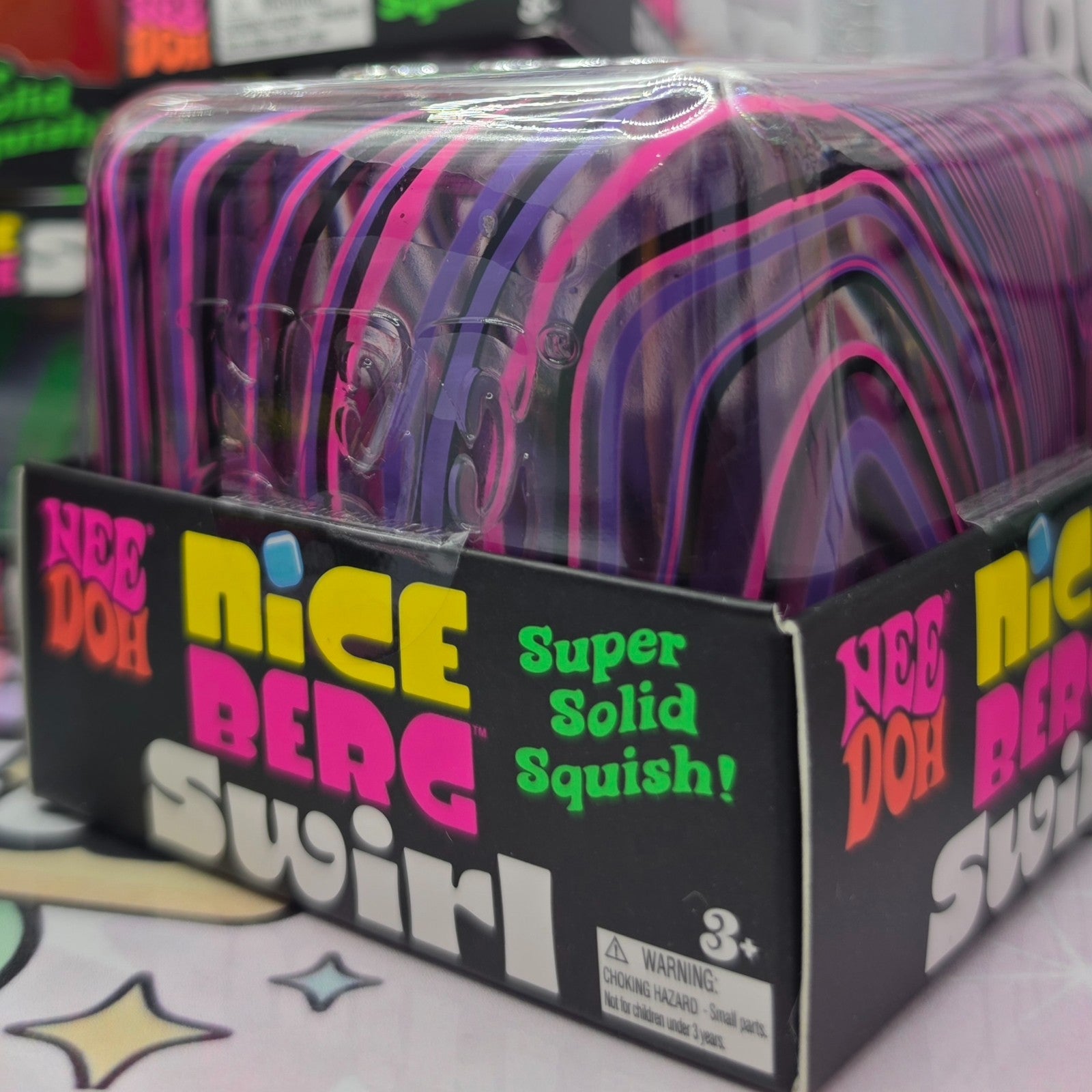 100% Authentic Schylling NeeDoh Nice Berg Swirl - Black/Pink/Purple 1pc0