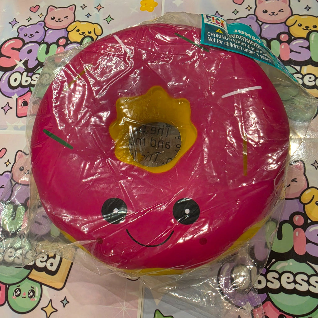 Jumbo XL DONUT Foam Squishy  9" Giant Food ASMR Sensory Toy  Dark Pink Icing2
