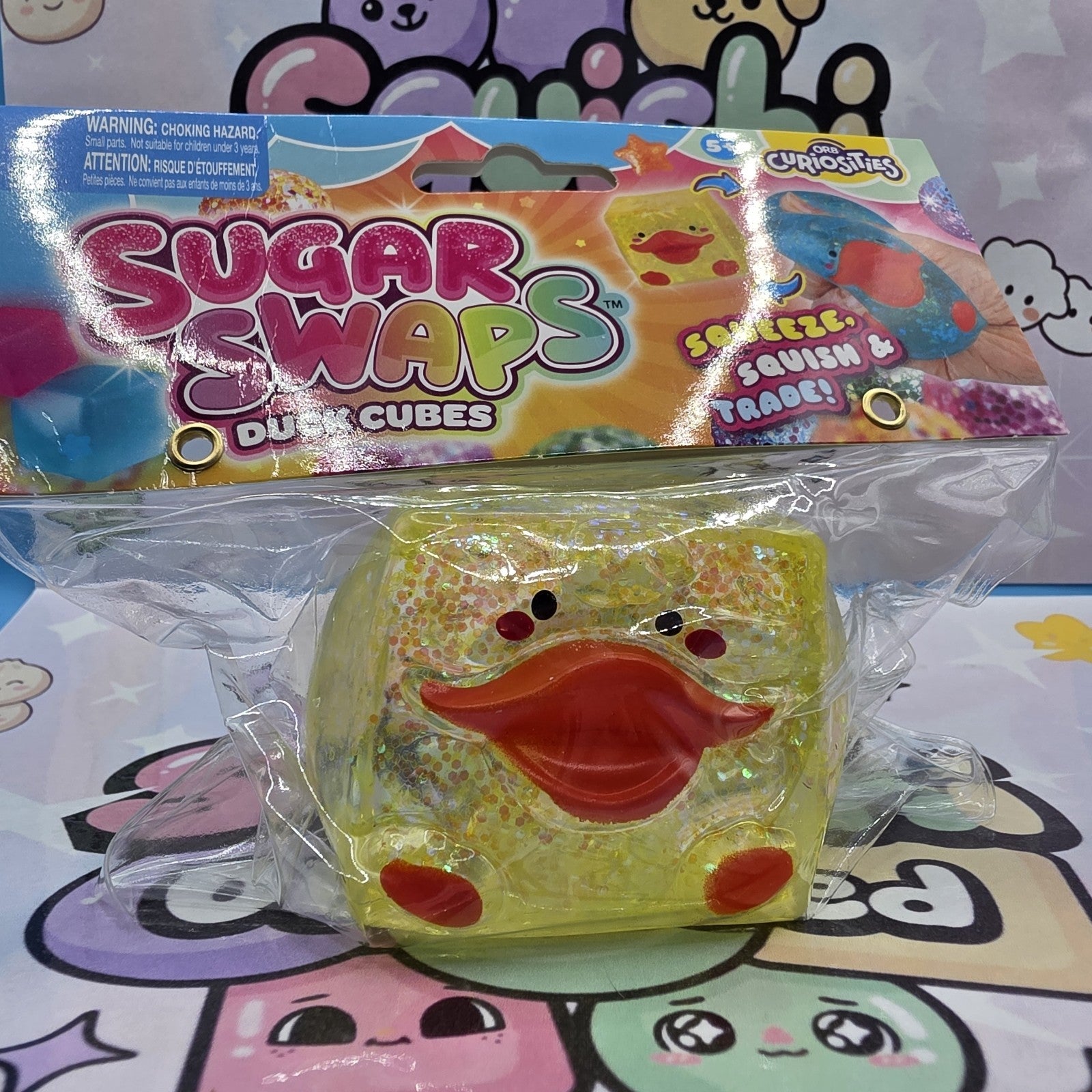 100% Authentic ORB Curiosities Sugar Swaps Duck Cube Glitter Squishy- 1pc Yellow3