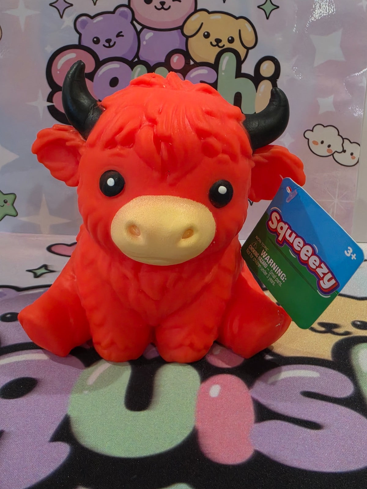 100% Authentic Sunny Days Squeeezy Highland Cow Cloud Dough Squishy Toy*RED*1pc1