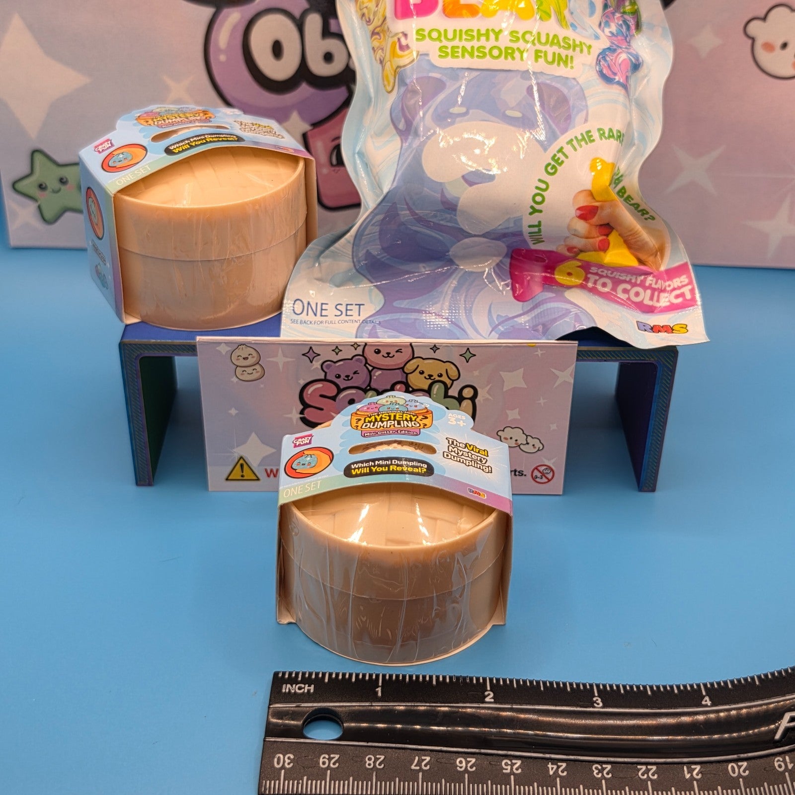 RMS Squishy 3 Pc Bundle: 2 Mini Glitter Dumplings + Mystery Squishy Bear Series1