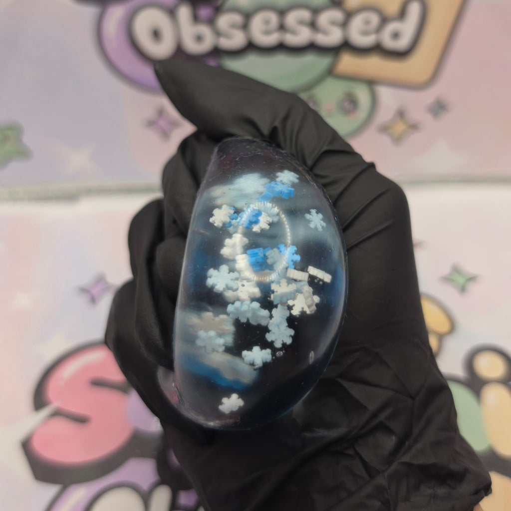 Ice Cube Squishy 2" With Squeezable Snowflakes * ASMR * Clear Blue Gel Filled6