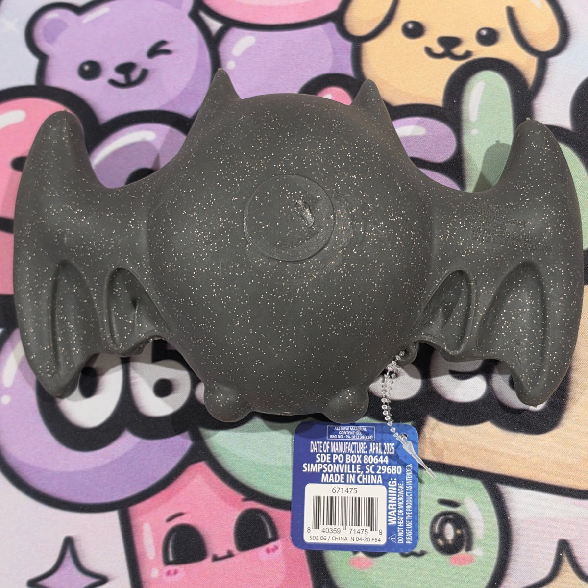 100% Authentic Toymendous Halloween Gel Filled Squishy Bat - Black Glitter 1pc 4