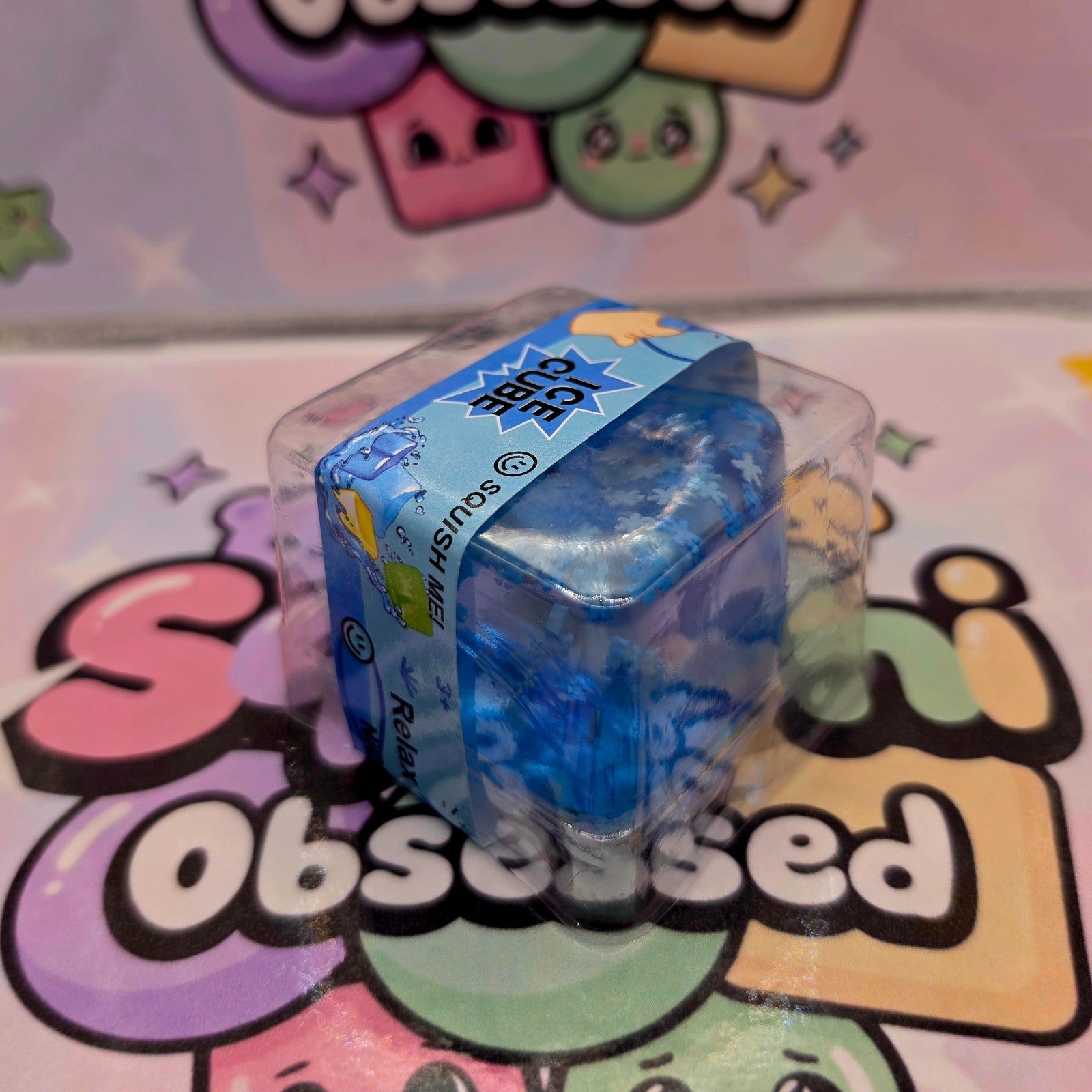 Ice Cube Squishy 2" With Squeezable Snowflakes * ASMR * Clear Blue Gel Filled0