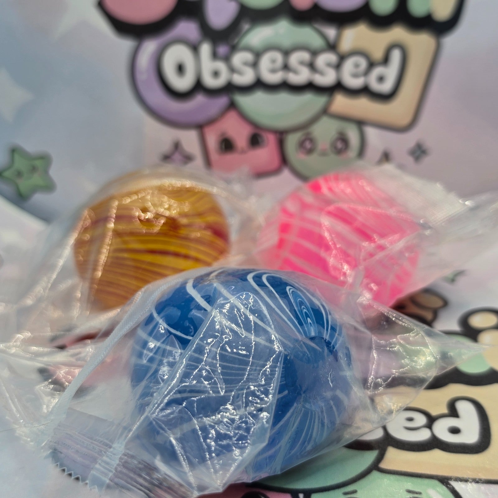100% Authentic Playside Creations 3 Pack Marble Swirl Squishy Balls - Gel Filled1