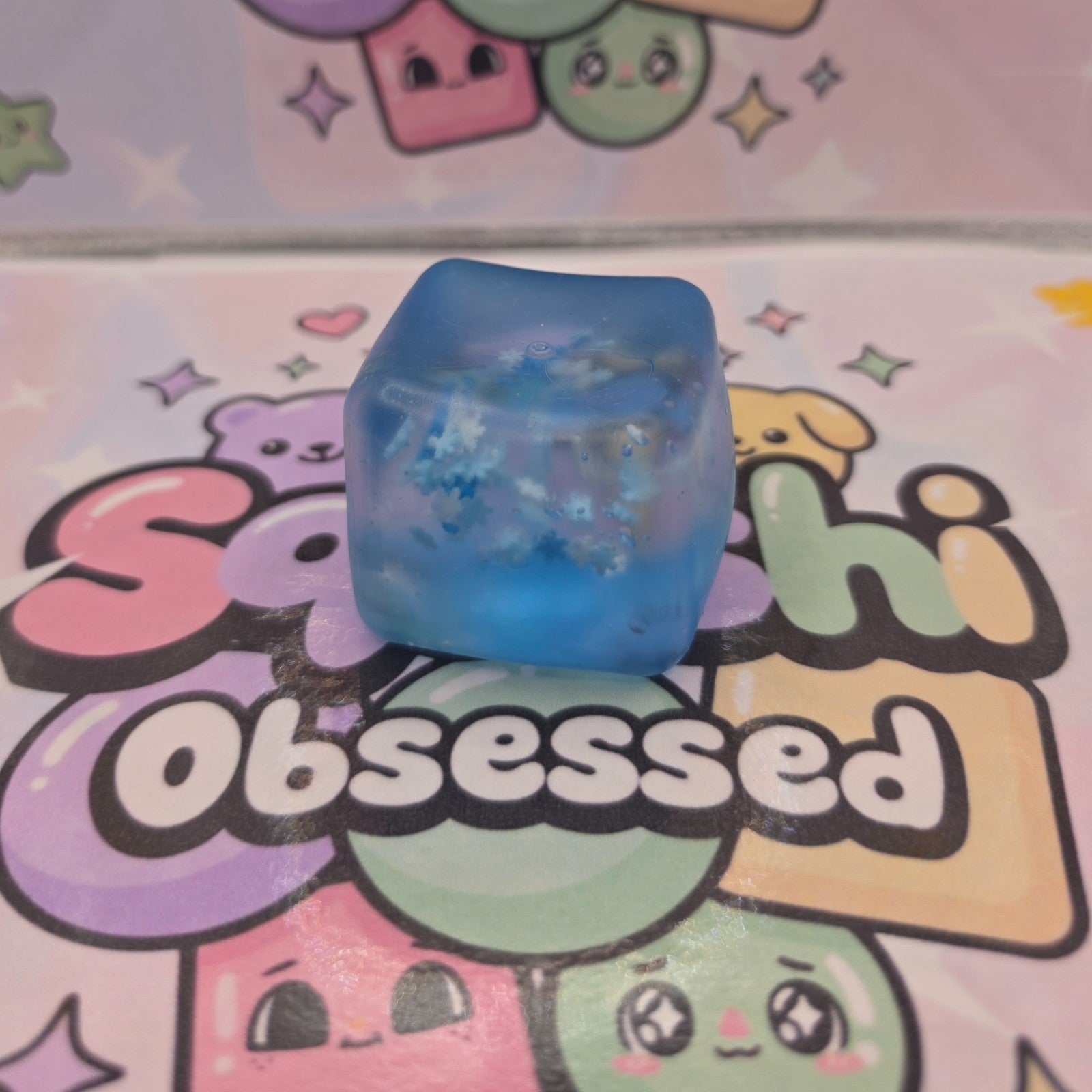 Ice Cube Squishy 2" With Squeezable Snowflakes * ASMR * Clear Blue Gel Filled2
