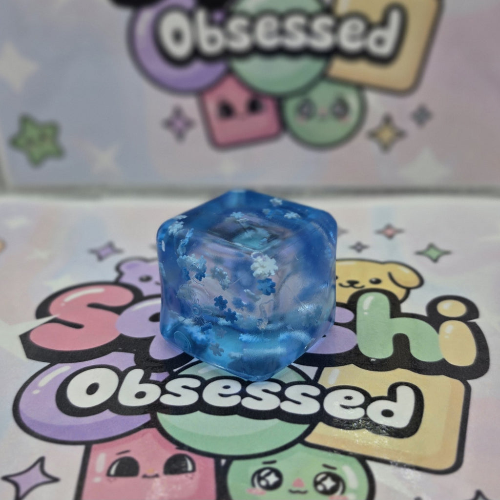 Ice Cube Squishy 2" With Squeezable Snowflakes * ASMR * Clear Blue Gel Filled1