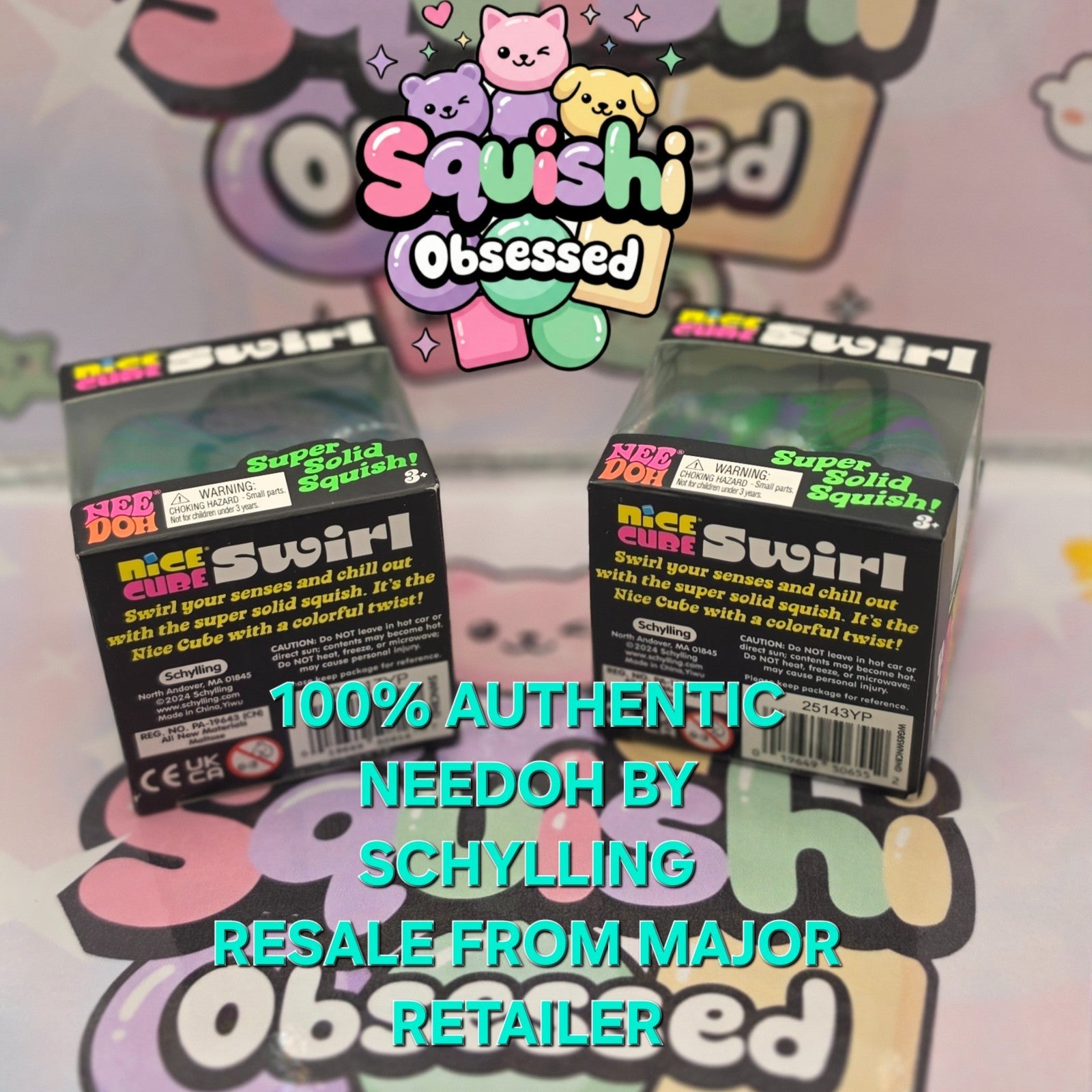 100% Authentic NeeDoh by Schylling Nice Cube Swirl - Blue/Purple/Green Mix 1pc6