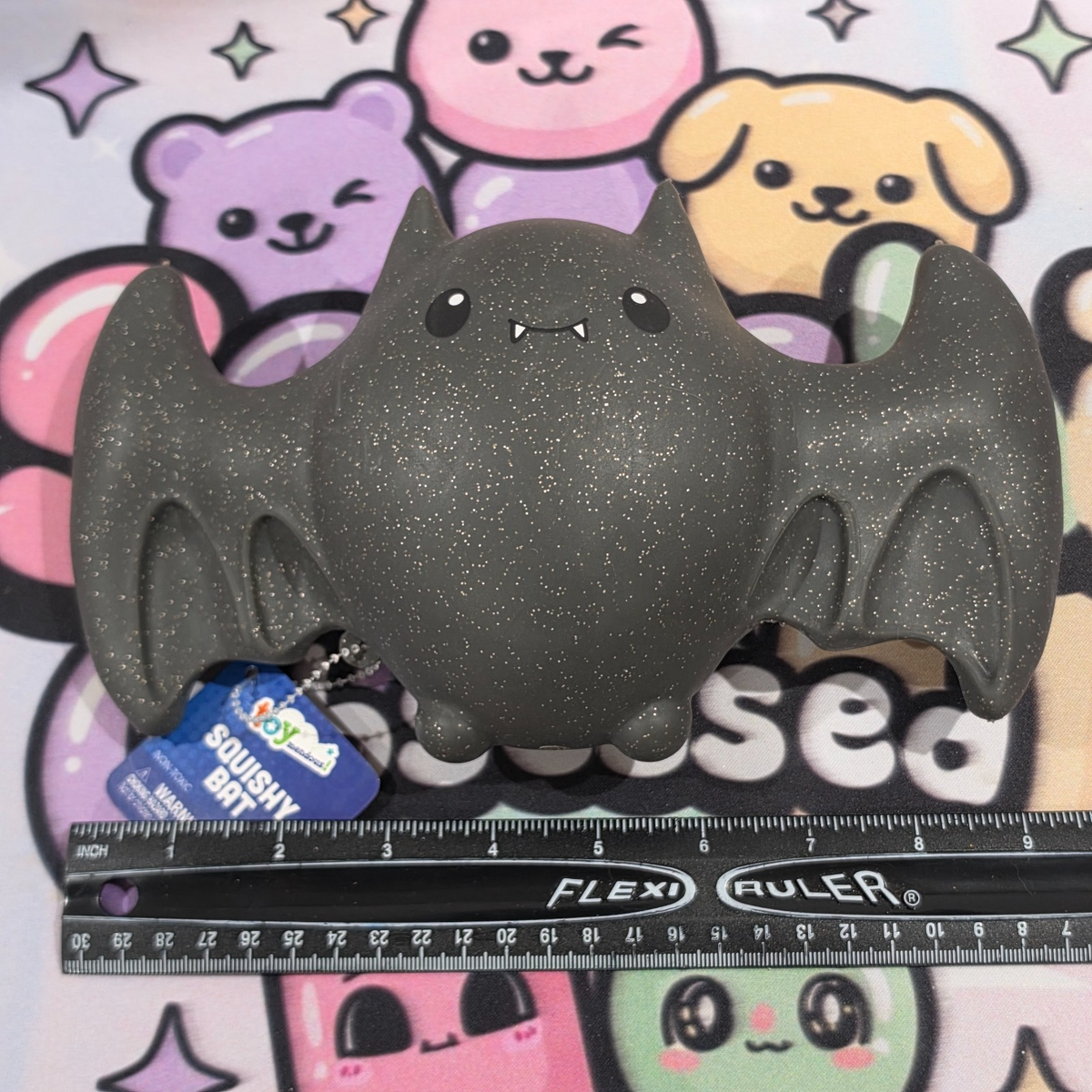 100% Authentic Toymendous Halloween Gel Filled Squishy Bat - Black Glitter 1pc 1