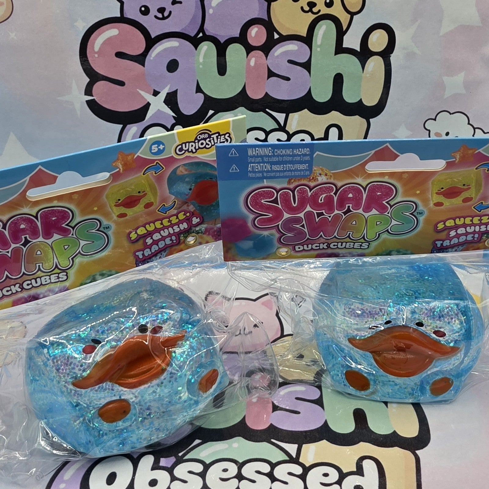 100% Authentic ORB Curiosities Sugar Swaps Duck Cube Glitter Squishy- 1pc (Blue)3