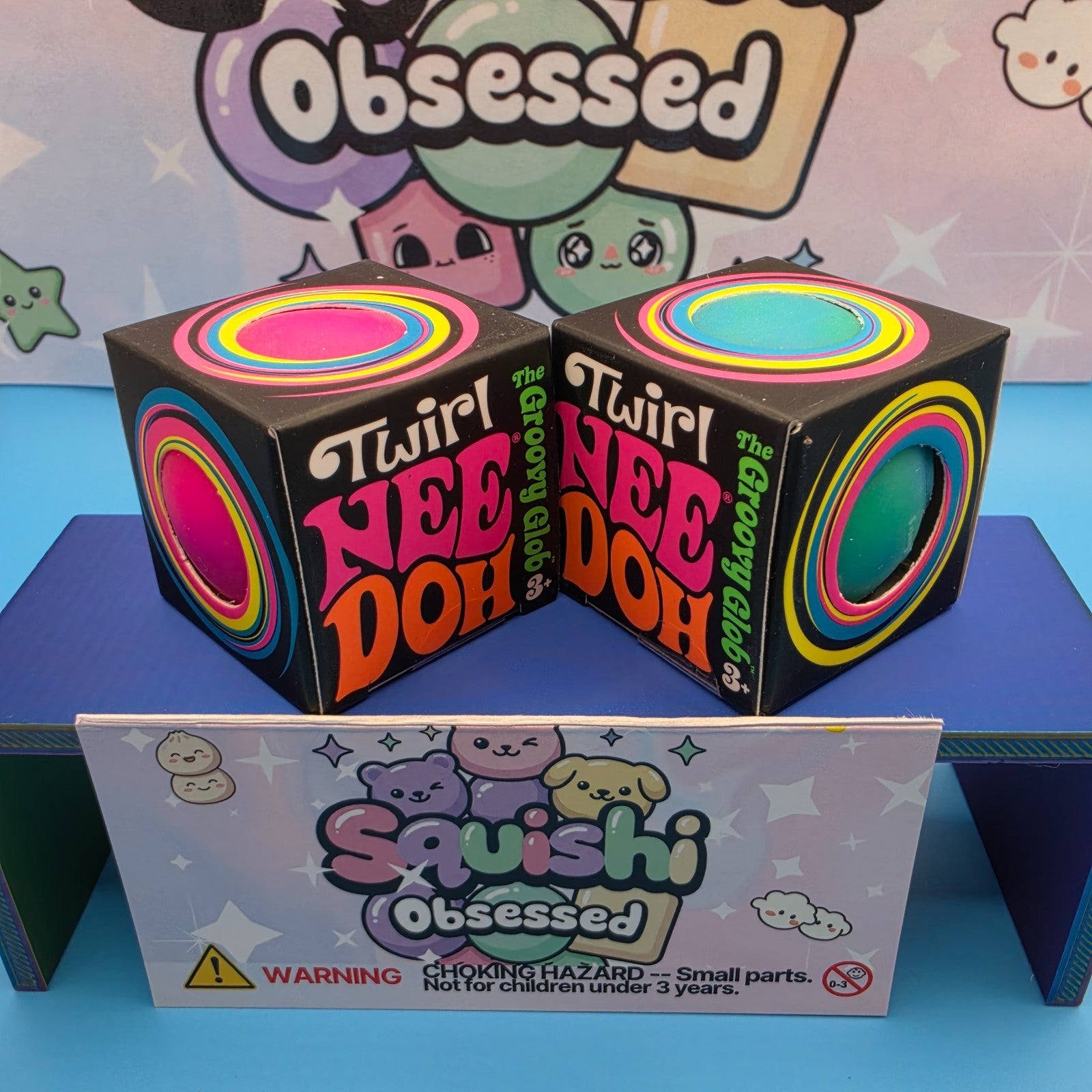 100% Authentic Schylling Needoh Teenie Twirl Groovy Glob Squishy 2 Pack Bundle0