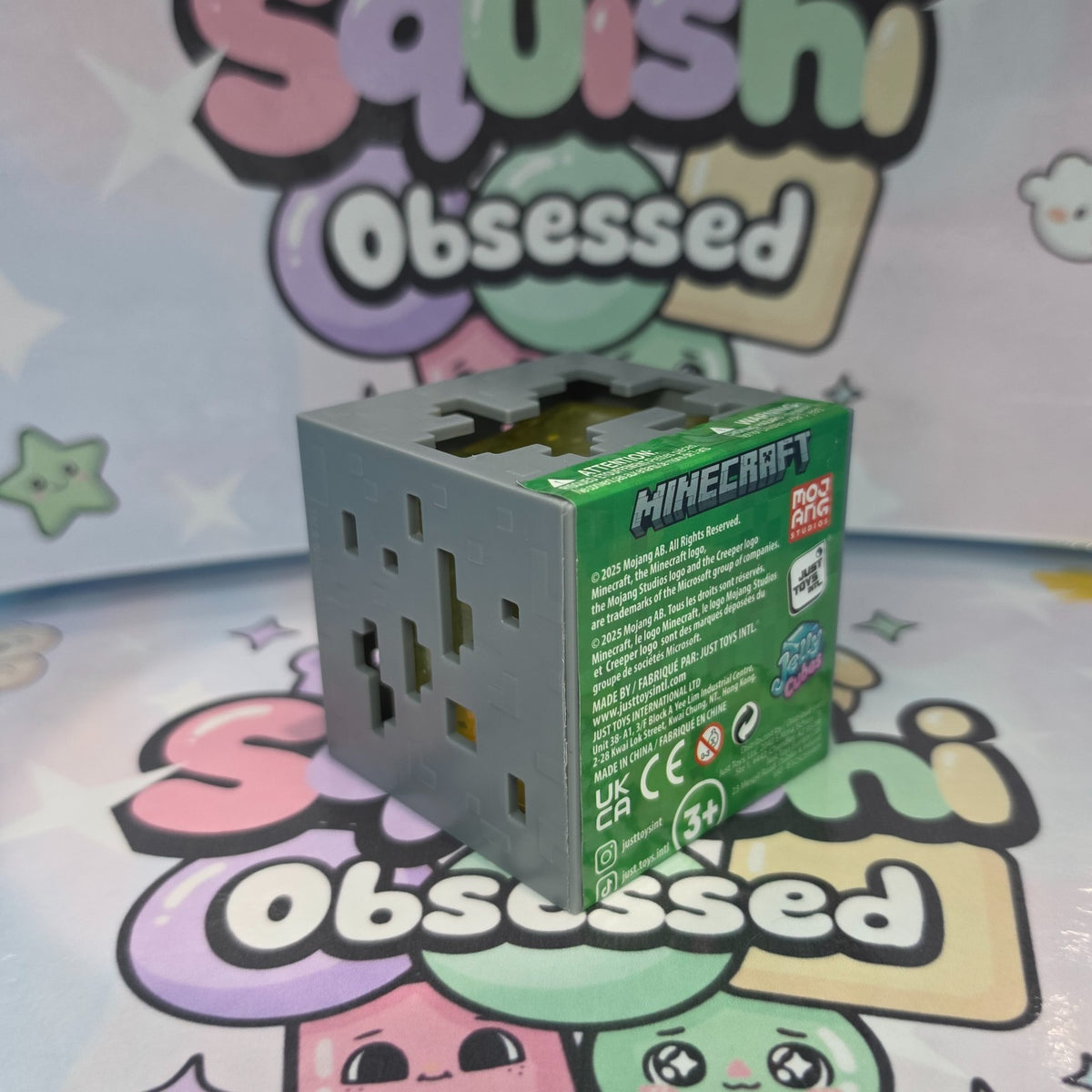 100% AUTHENTIC MINECRAFT Glowstone Jelly Cubes Squishy by Just Toys *YELLOW* 1pc3