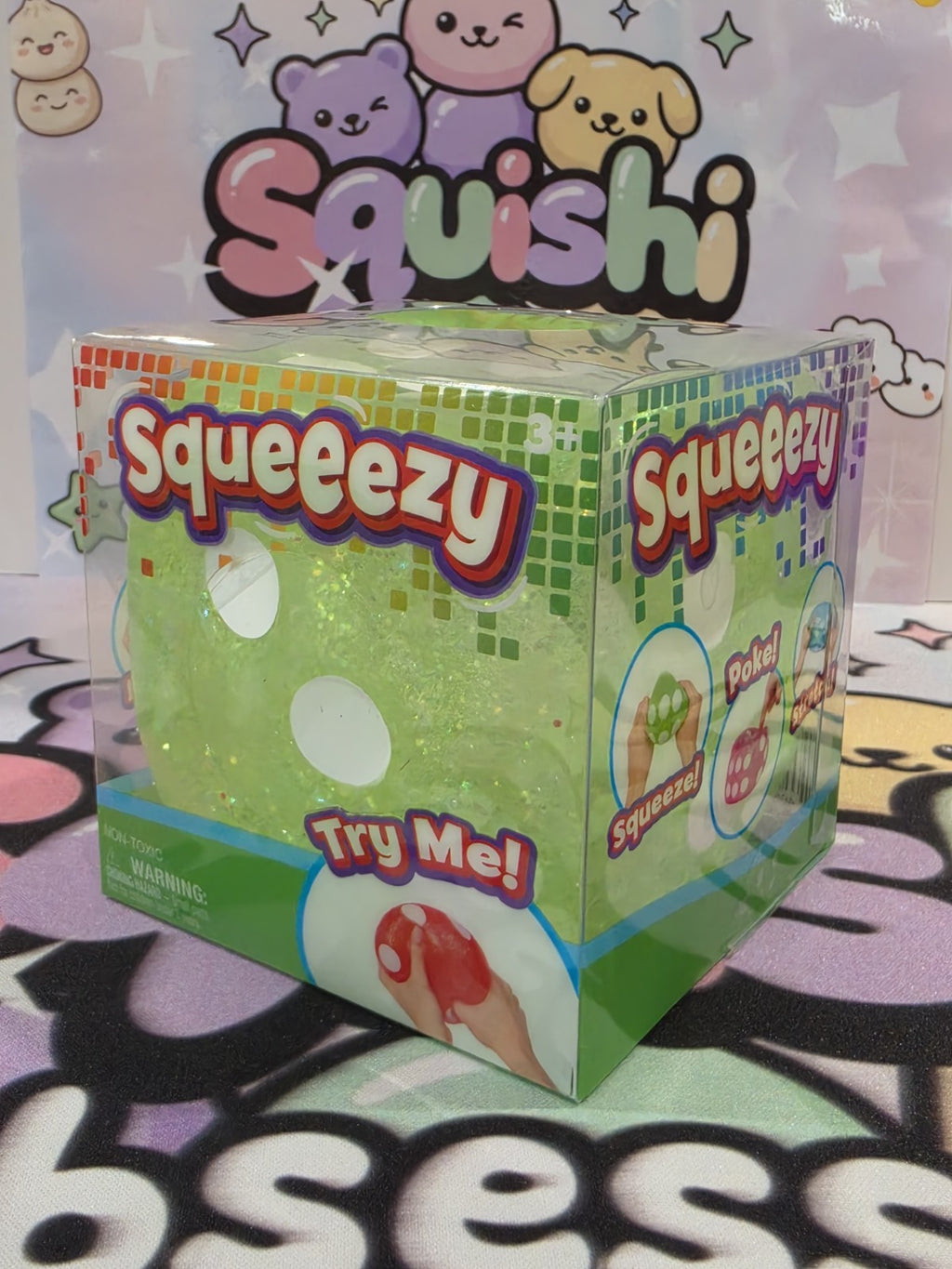 RARE Green 100% Authentic Sunny Days Squeeezy Glitter Dice Squishy Cube  5