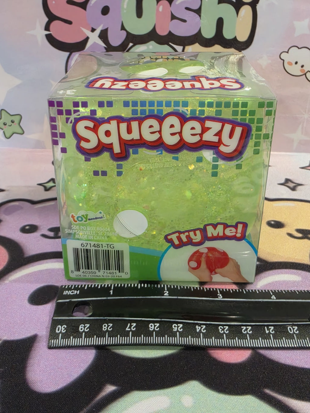 RARE Green 100% Authentic Sunny Days Squeeezy Glitter Dice Squishy Cube  1