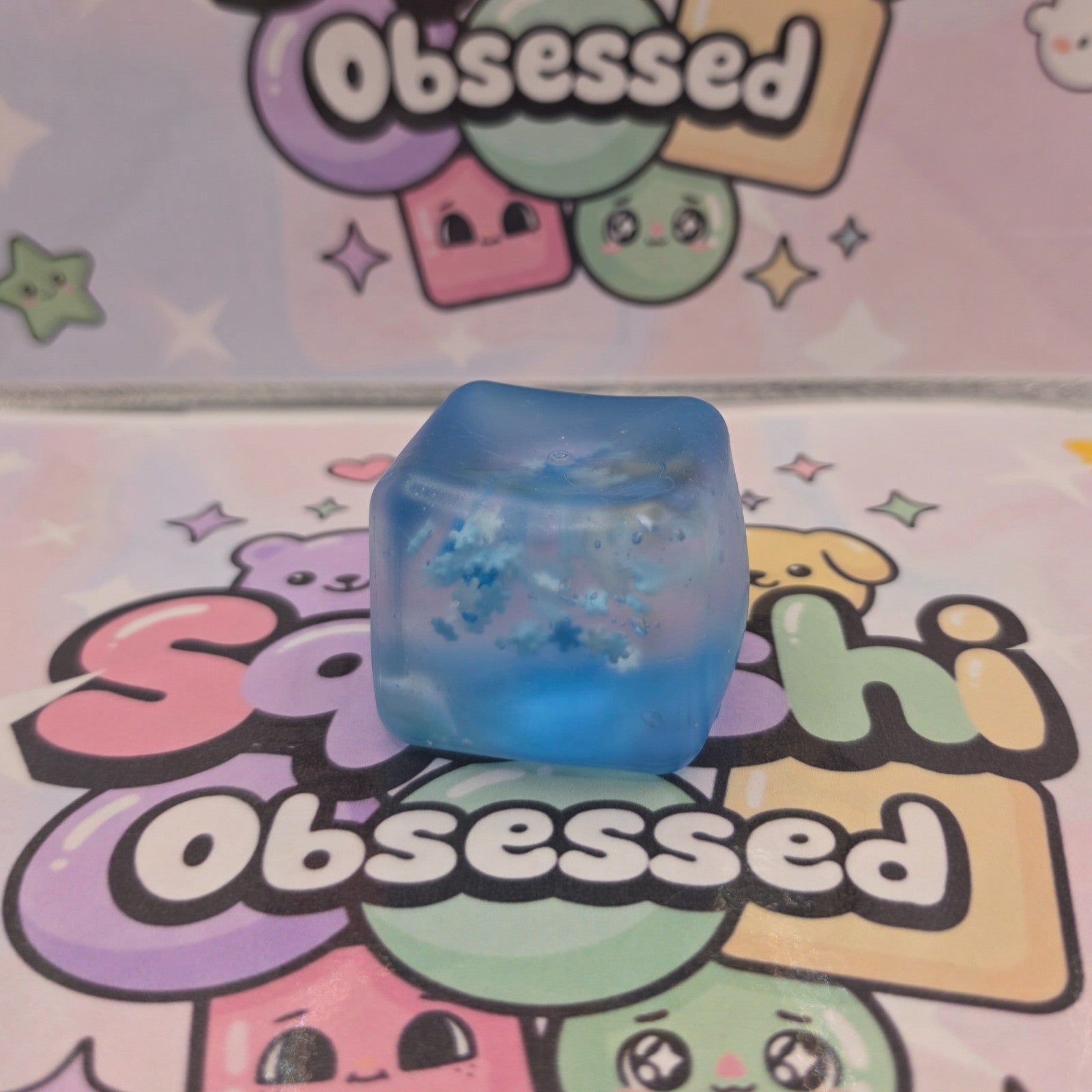 Ice Cube Squishy 2" With Squeezable Snowflakes * ASMR * Clear Blue Gel Filled5