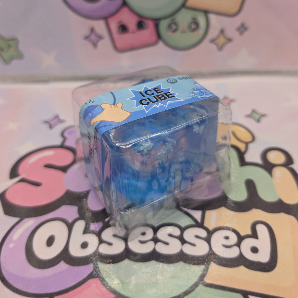 Ice Cube Squishy 2" With Squeezable Snowflakes * ASMR * Clear Blue Gel Filled4