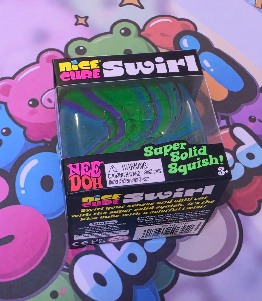 100% Authentic NeeDoh by Schylling Nice Cube Swirl - Blue/Purple/Green Mix 1pc3