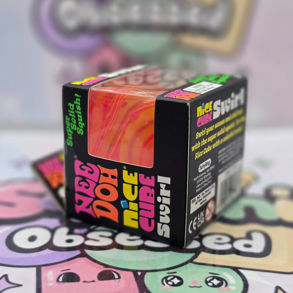 100% Authentic Schylling NeeDoh Nice Cube Swirl - Orange/Pink/Red 1pc2