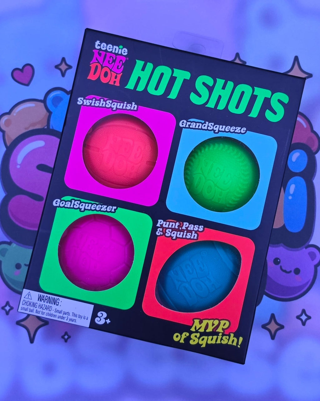 100% Authentic Schylling Teenie NeeDoh Hot Shots Squishy Toy Multicolor 4pc/pack0