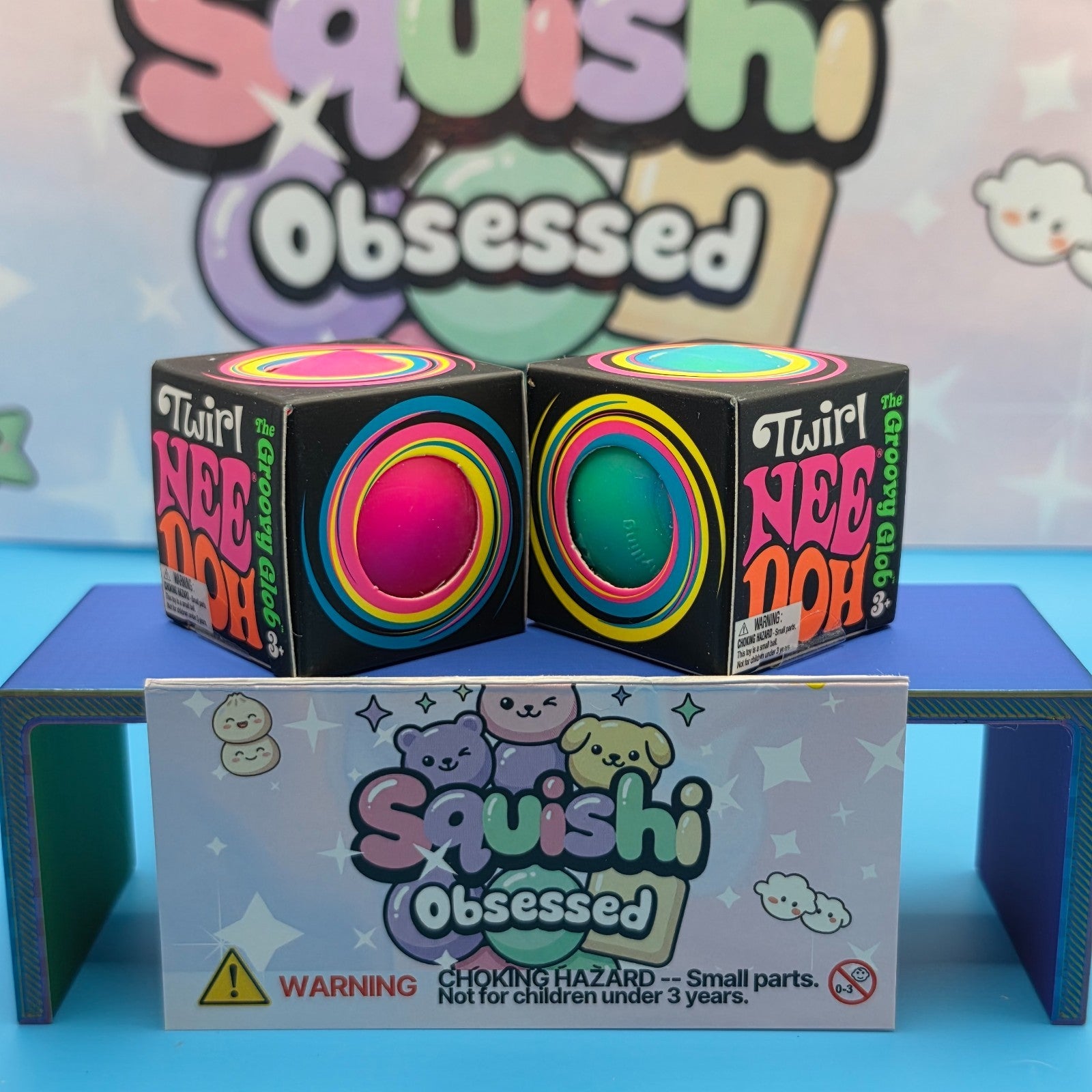 100% Authentic Schylling Needoh Teenie Twirl Groovy Glob Squishy 2 Pack Bundle3