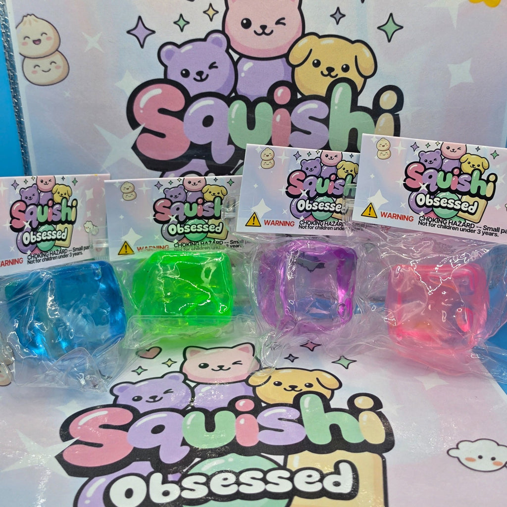Squishi Obsessed Ultra Satisfying 4-Pack Moldable Gel Filled Cube Squishy!0