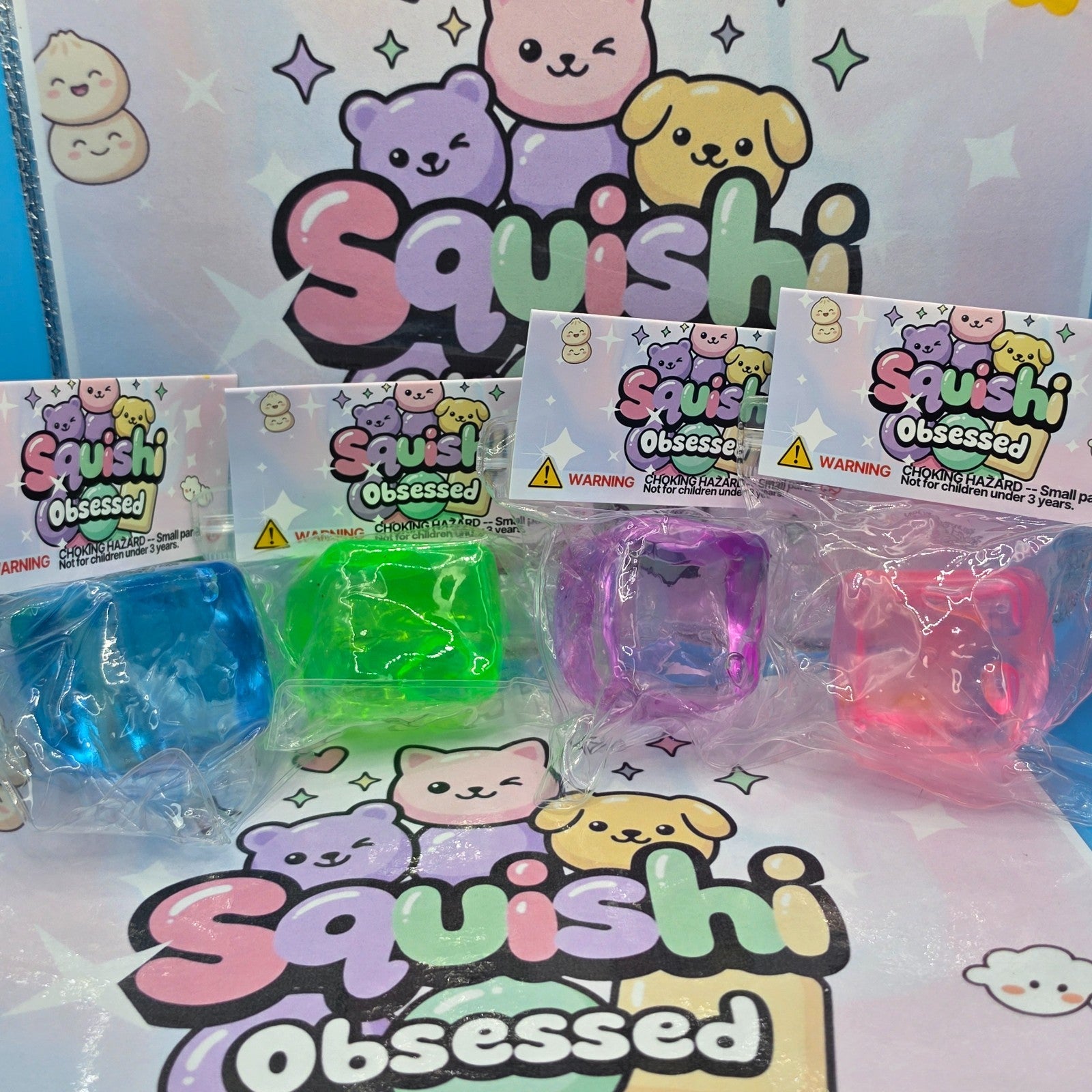 Squishi Obsessed Ultra Satisfying 4-Pack Moldable Gel Filled Cube Squishy!0