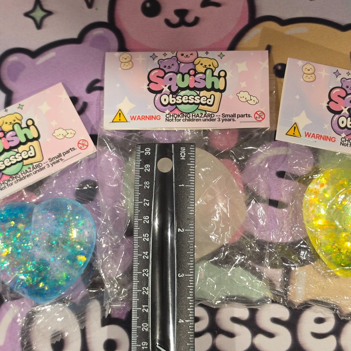 3pc Glitter Hearts Squishy BUNDLE Gel Glitter Filled4