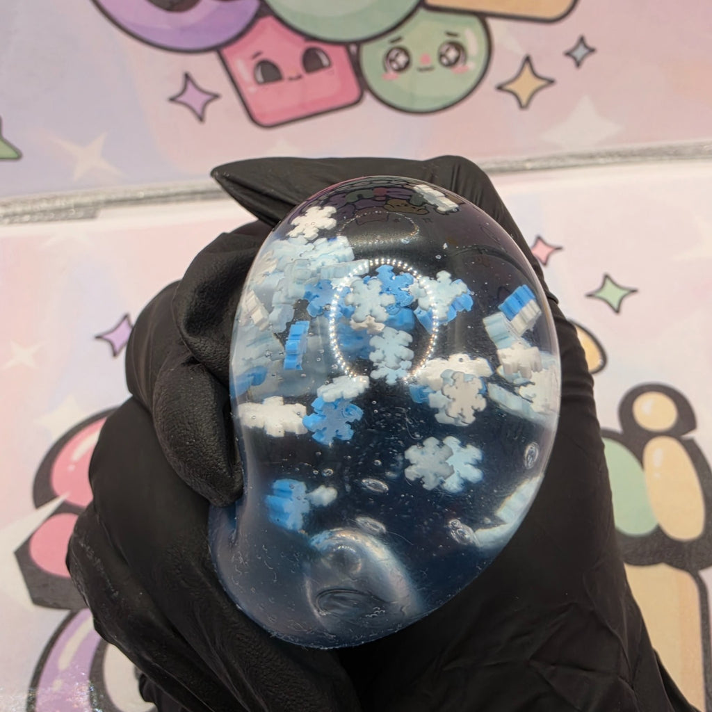Ice Cube Squishy 2" With Squeezable Snowflakes * ASMR * Clear Blue Gel Filled3