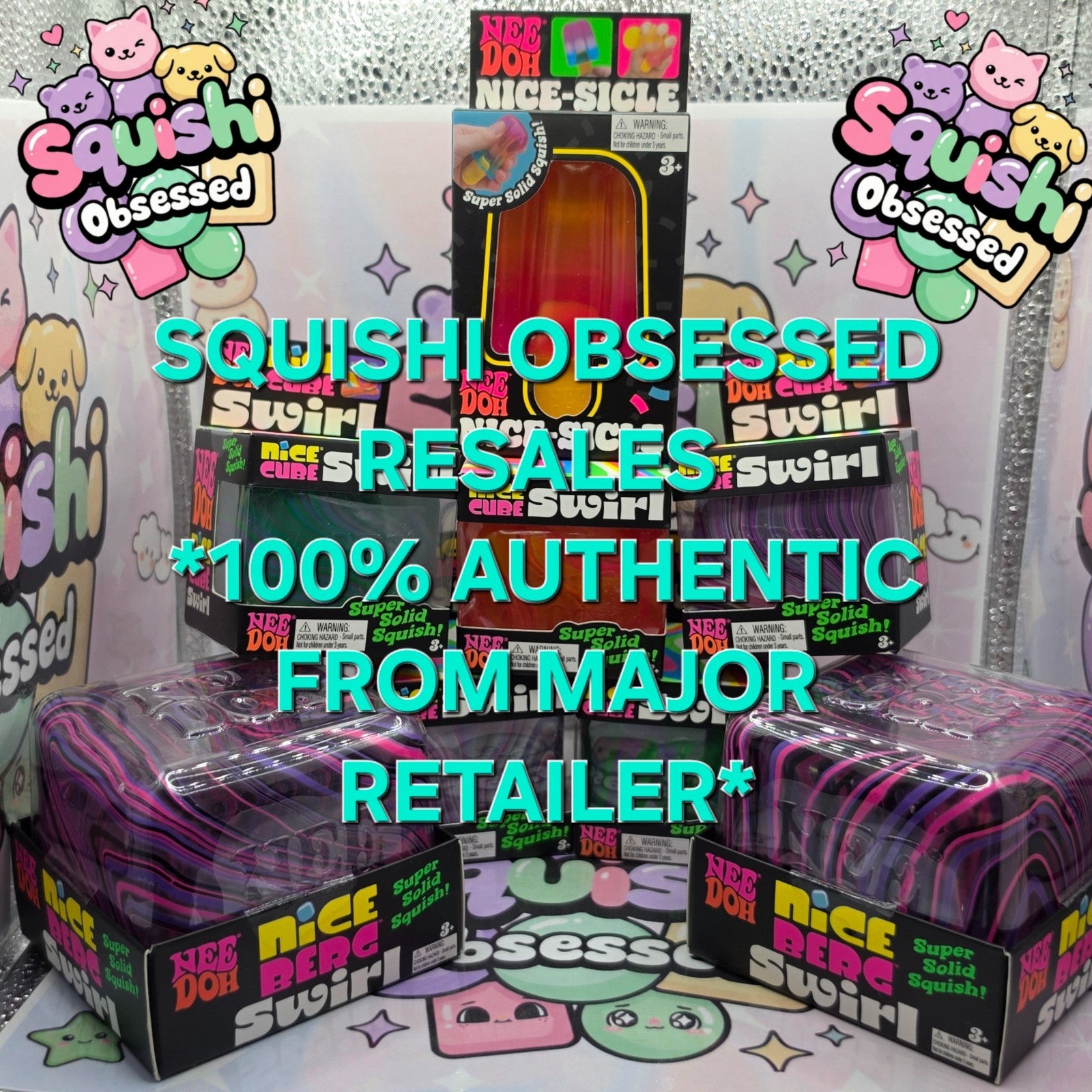 100% Authentic Schylling NeeDoh Nice Berg Swirl - Black/Pink/Purple 1pc1
