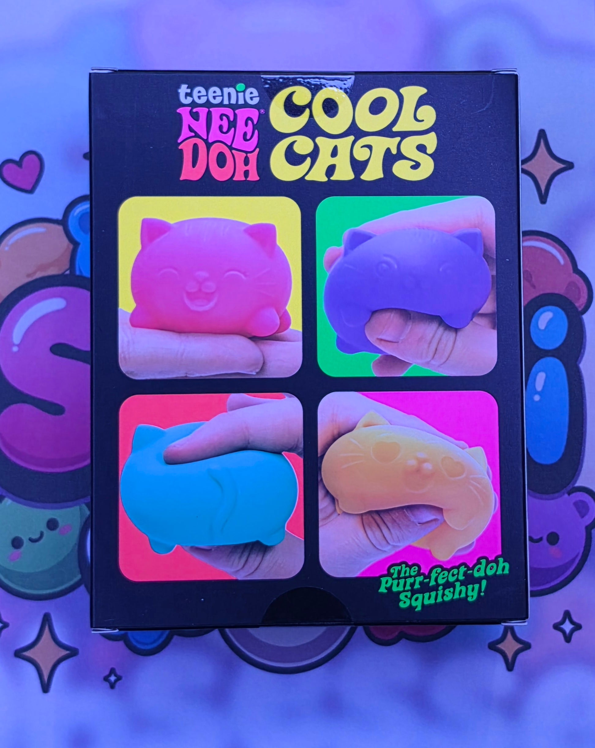 100% Authentic Schylling Teenie NeeDoh Cool Cats Pack (Pink,Purple,Green,Orange)